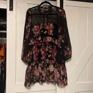 S Zara Black Lace and Ruffled Floral Dress